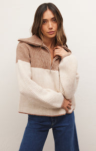 SweatersCanyon Half Zip Blocked Sweater Mink