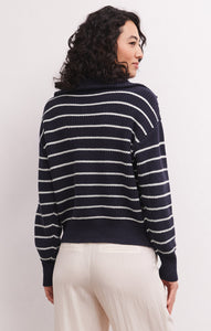 SweatersVilla Half Zip Stripe Sweater Captain Navy