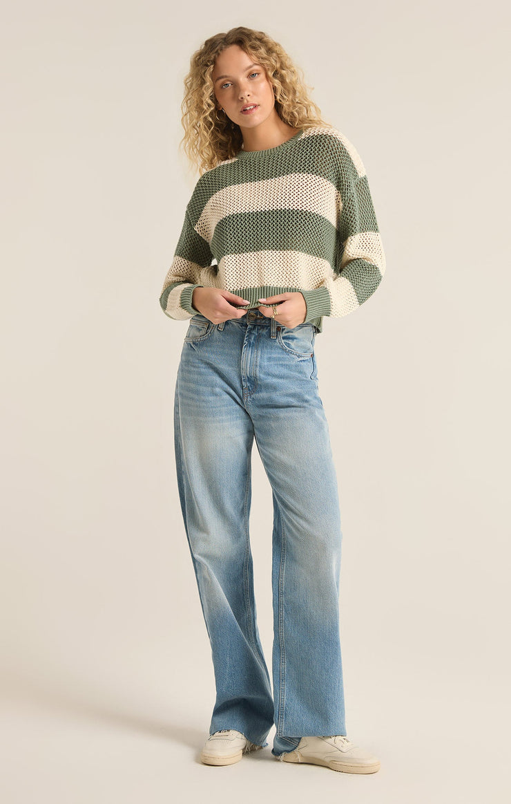 Sweaters Broadbeach Stripe Cropped Sweater Palm Green