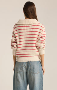 SweatersVilla Half Zip Stripe Sweater Red Pepper