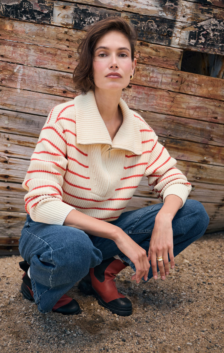 Sweaters Villa Half Zip Stripe Sweater Red Pepper