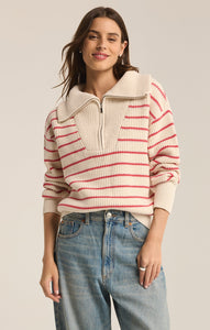 SweatersVilla Half Zip Stripe Sweater Red Pepper