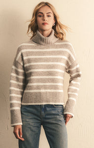 SweatersJosephine Stripe Turtleneck Sweater Heather Taupe