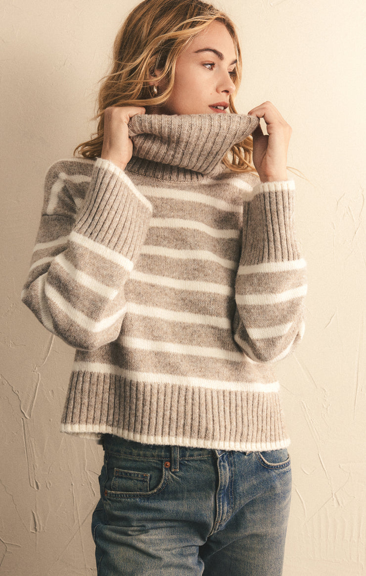 Sweaters Josephine Stripe Turtleneck Sweater Heather Taupe