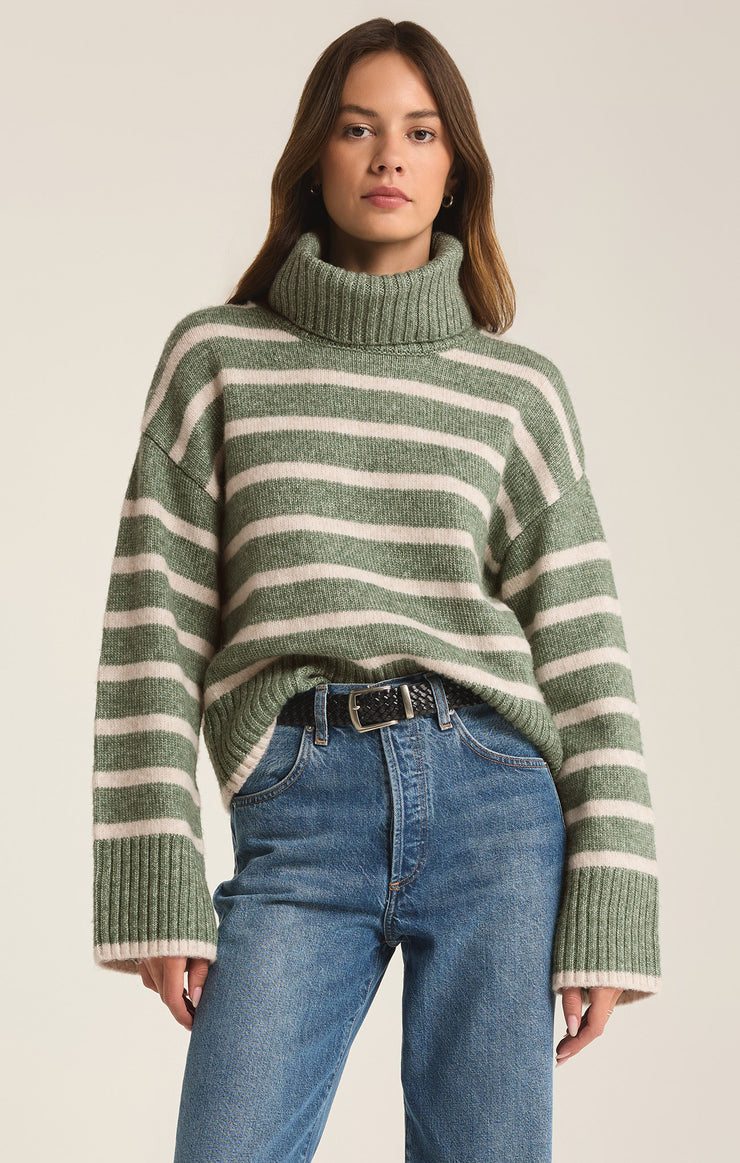 Sweaters Josephine Stripe Turtleneck Sweater Palm Green