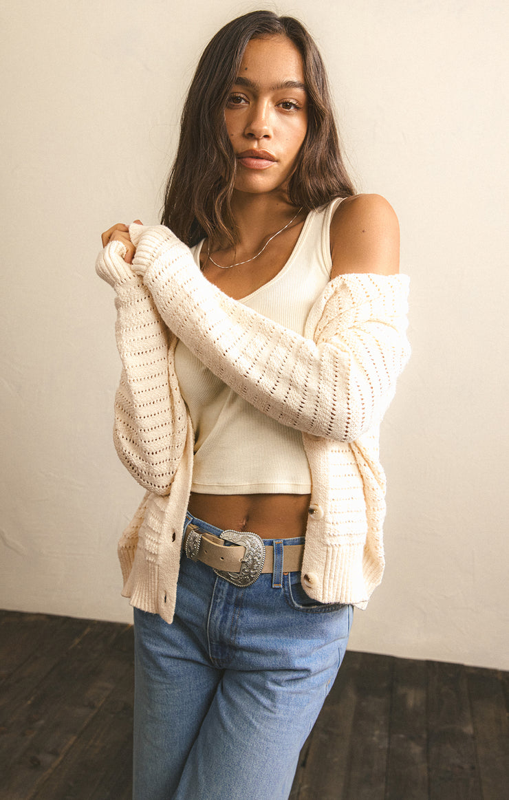 Sweaters Arcadia Pointelle Cardigan Oat Milk