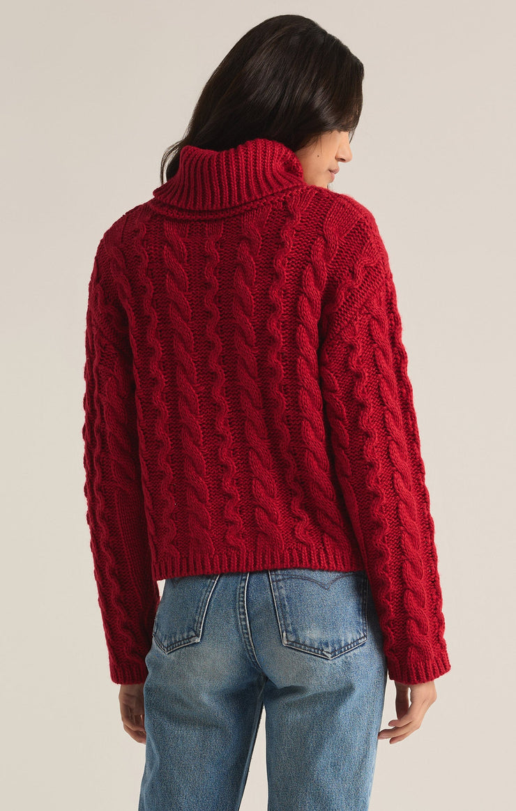 Sweaters Tied To You Cable Knit Turtleneck Sweater Haute Red