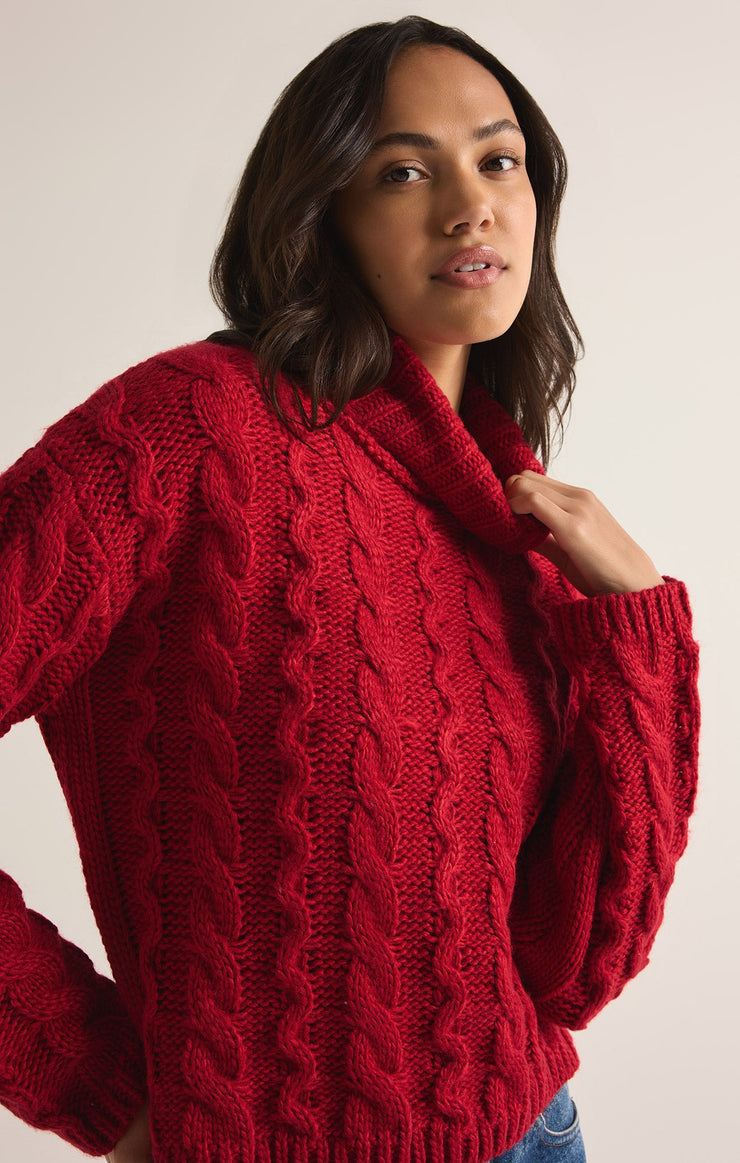 Sweaters Tied To You Cable Knit Turtleneck Sweater Haute Red