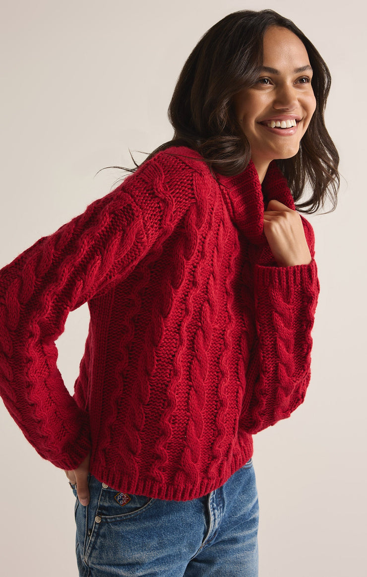 Sweaters Tied To You Cable Knit Turtleneck Sweater Haute Red