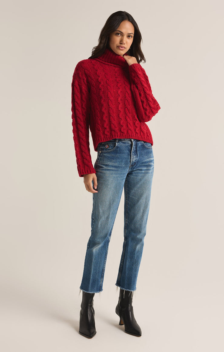 Sweaters Tied To You Cable Knit Turtleneck Sweater Haute Red