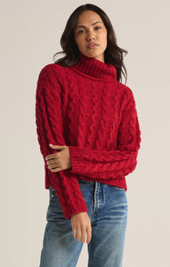 SweatersTied To You Cable Knit Turtleneck Sweater Haute Red