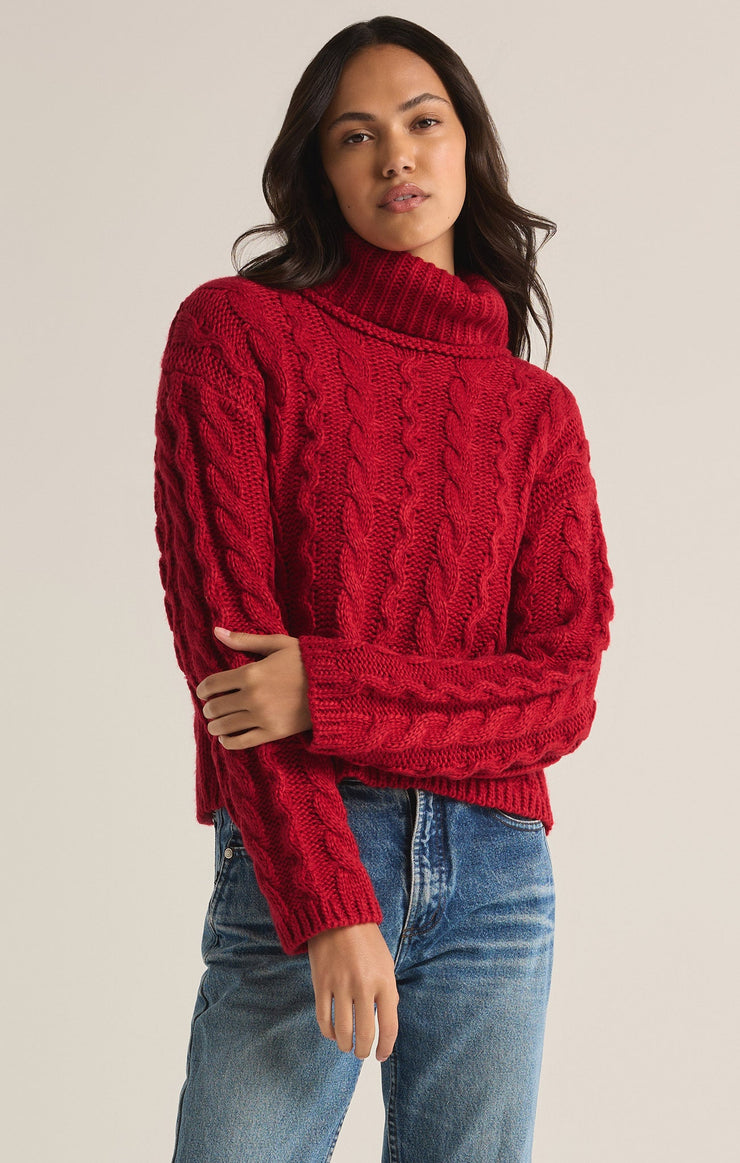 Sweaters Tied To You Cable Knit Turtleneck Sweater Haute Red