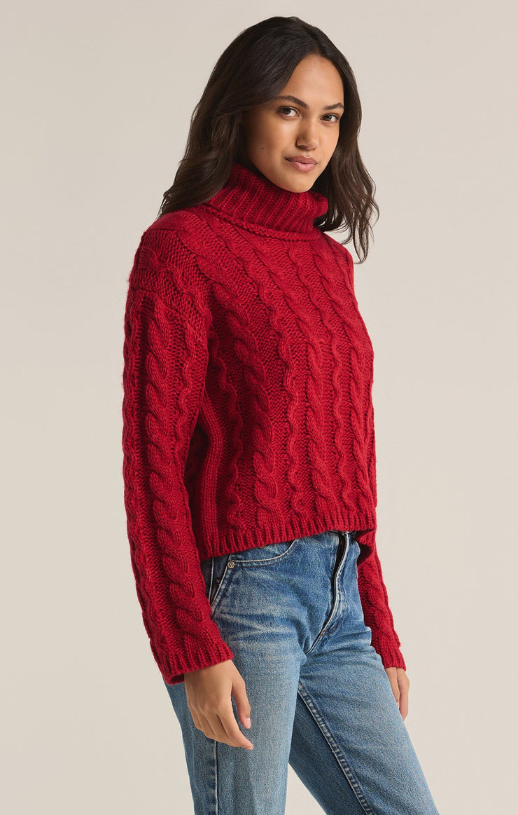 Sweaters Tied To You Cable Knit Turtleneck Sweater Haute Red