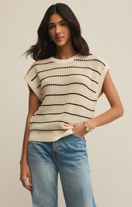 SweatersInes Striped Crochet Sweater Top Sea Salt