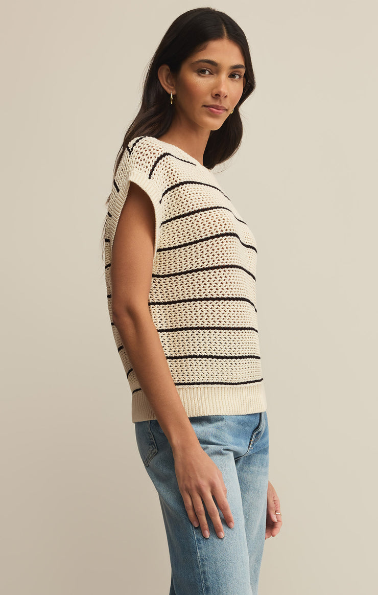 Sweaters Ines Striped Crochet Sweater Top Sea Salt