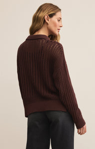 SweatersLooking Glass Crochet Polo Sweater Sandalwood