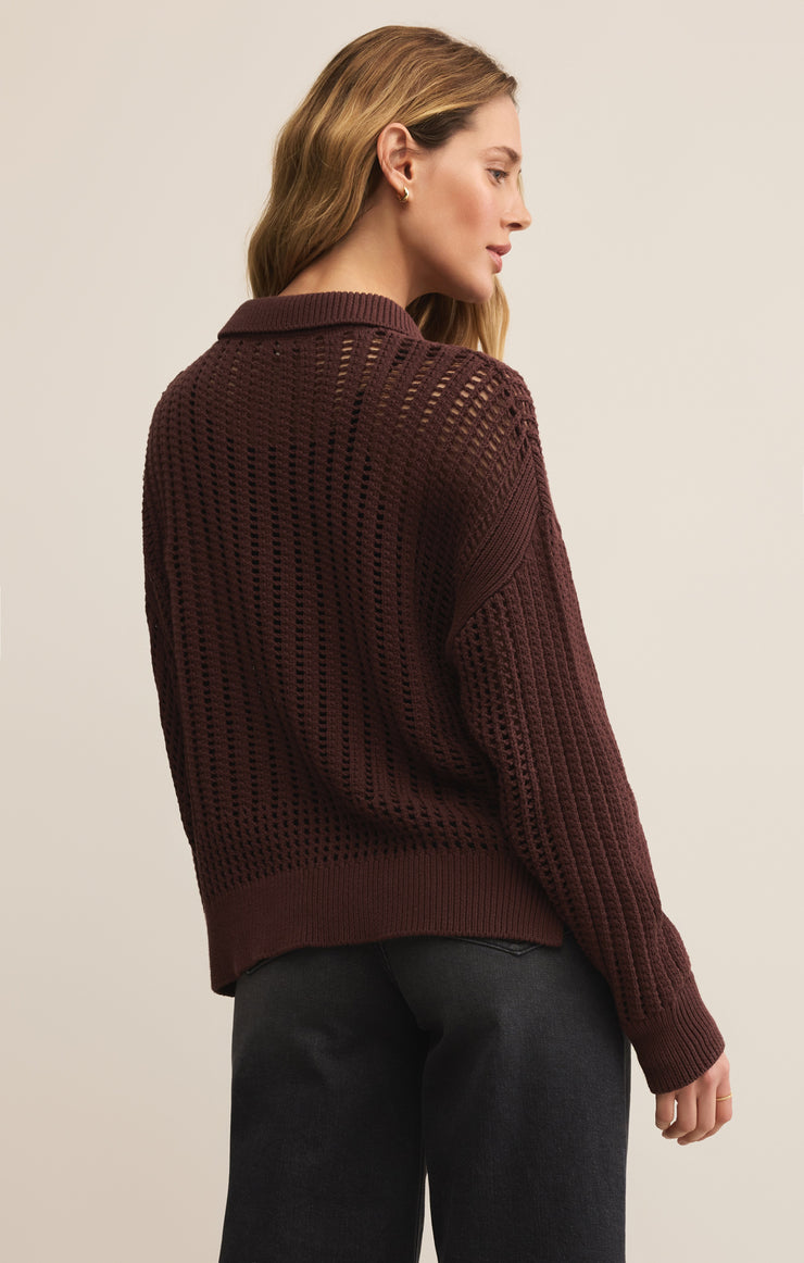 Sweaters Looking Glass Crochet Polo Sweater Sandalwood