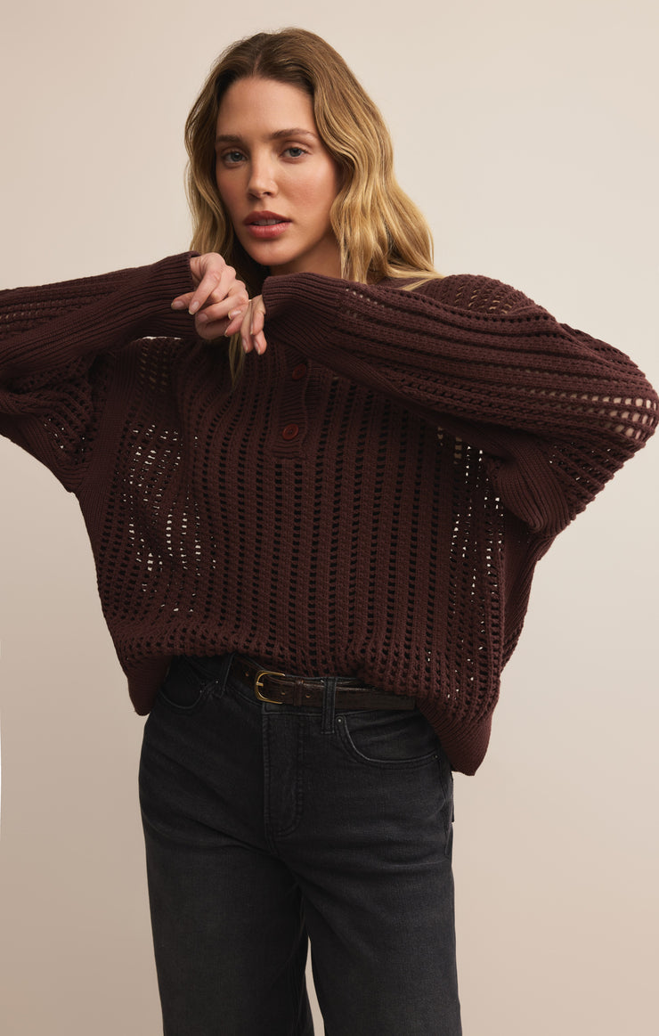 Sweaters Looking Glass Crochet Polo Sweater Sandalwood