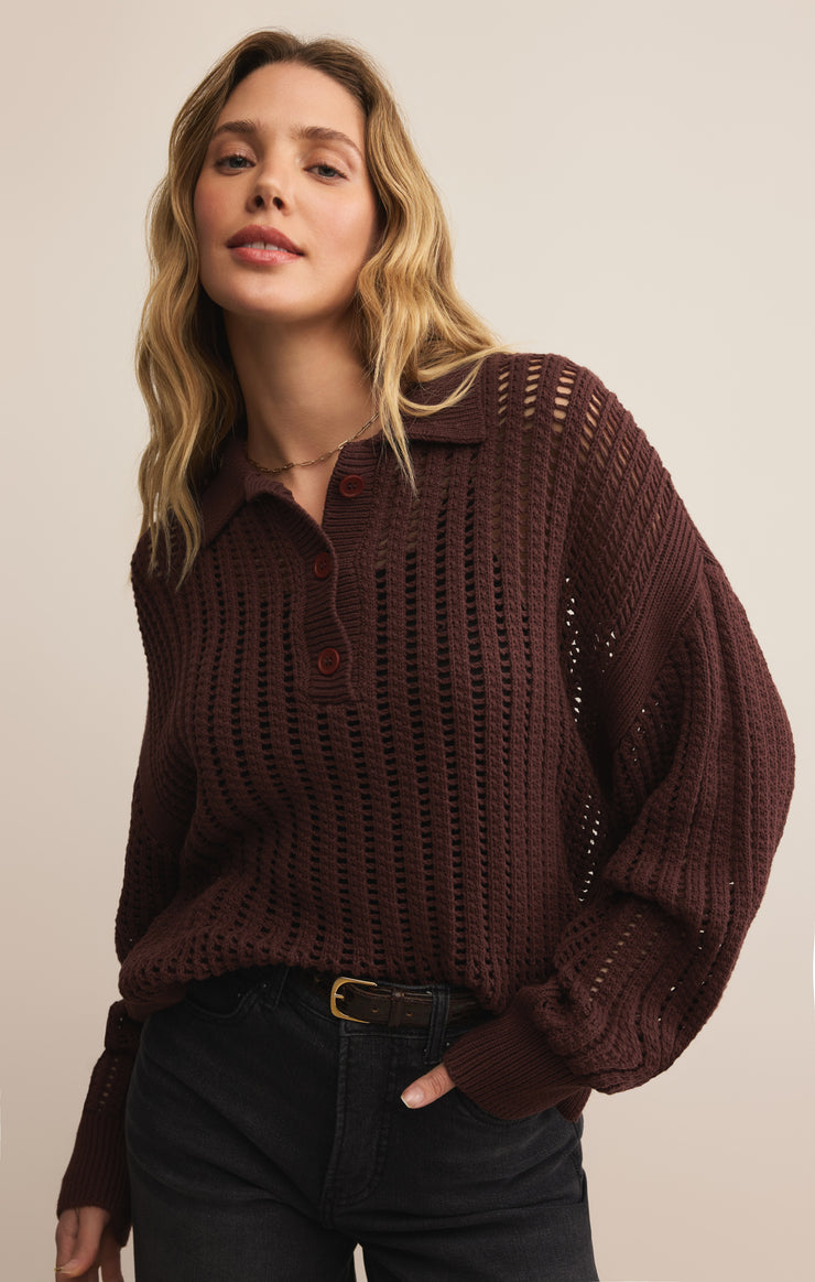 Sweaters Looking Glass Crochet Polo Sweater Sandalwood