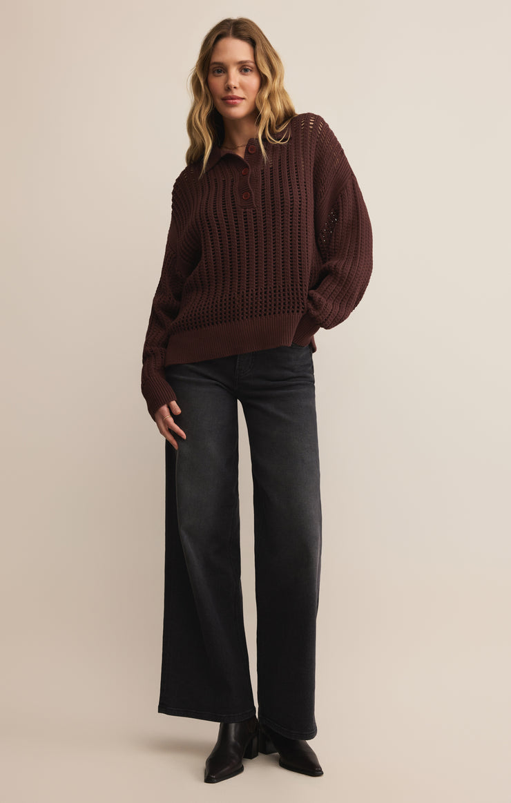 Sweaters Looking Glass Crochet Polo Sweater Sandalwood