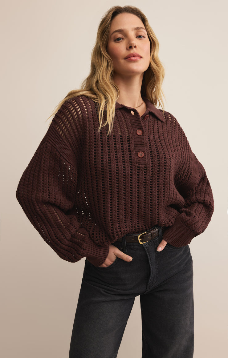 Sweaters Looking Glass Crochet Polo Sweater Sandalwood