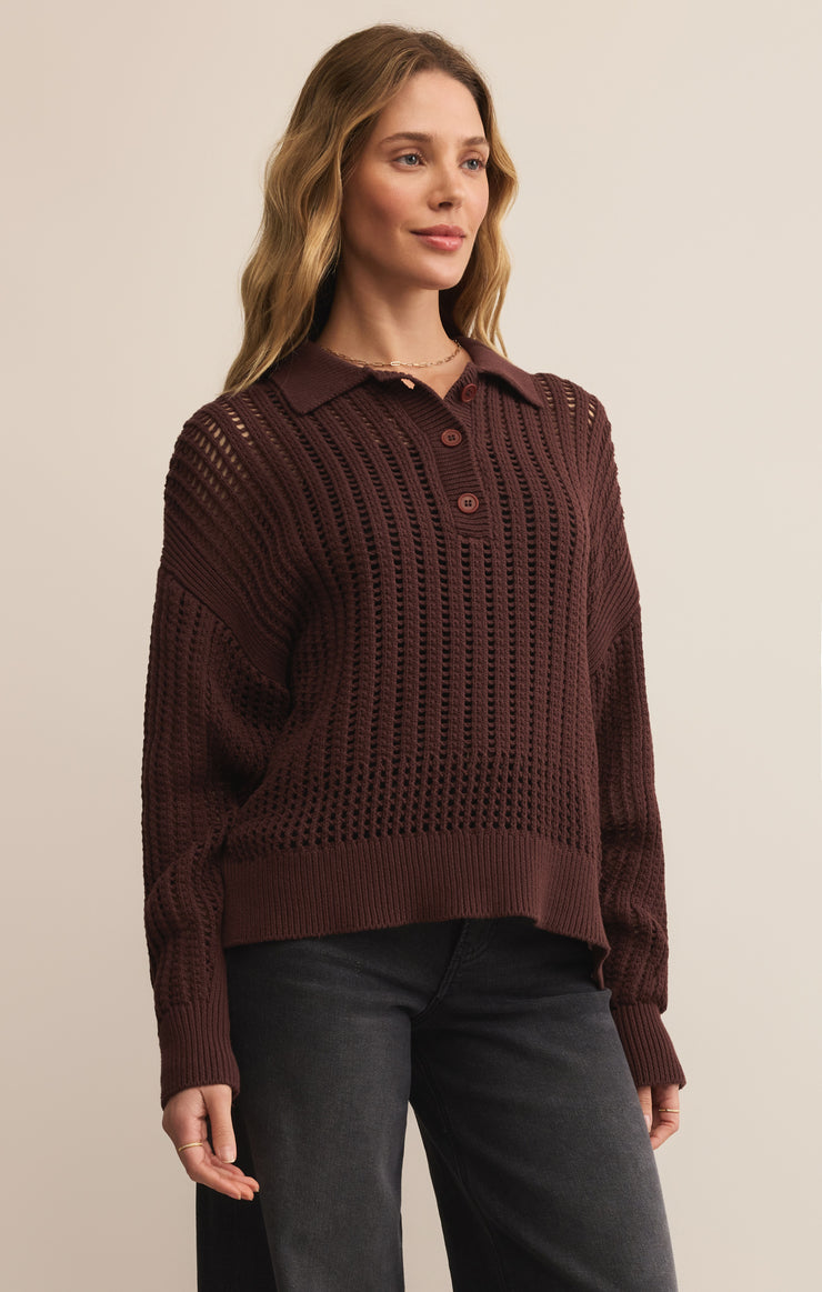 Sweaters Looking Glass Crochet Polo Sweater Sandalwood