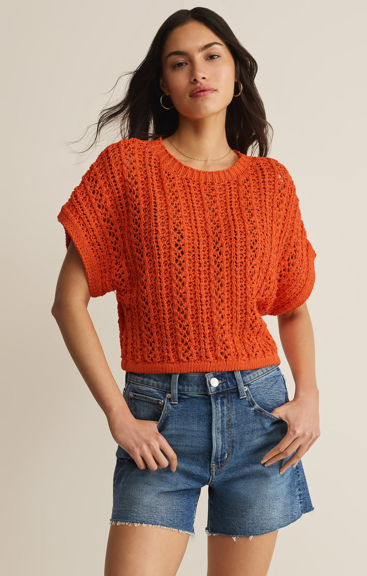 Tops Ballast Crochet Sweater Top Tiger Lily
