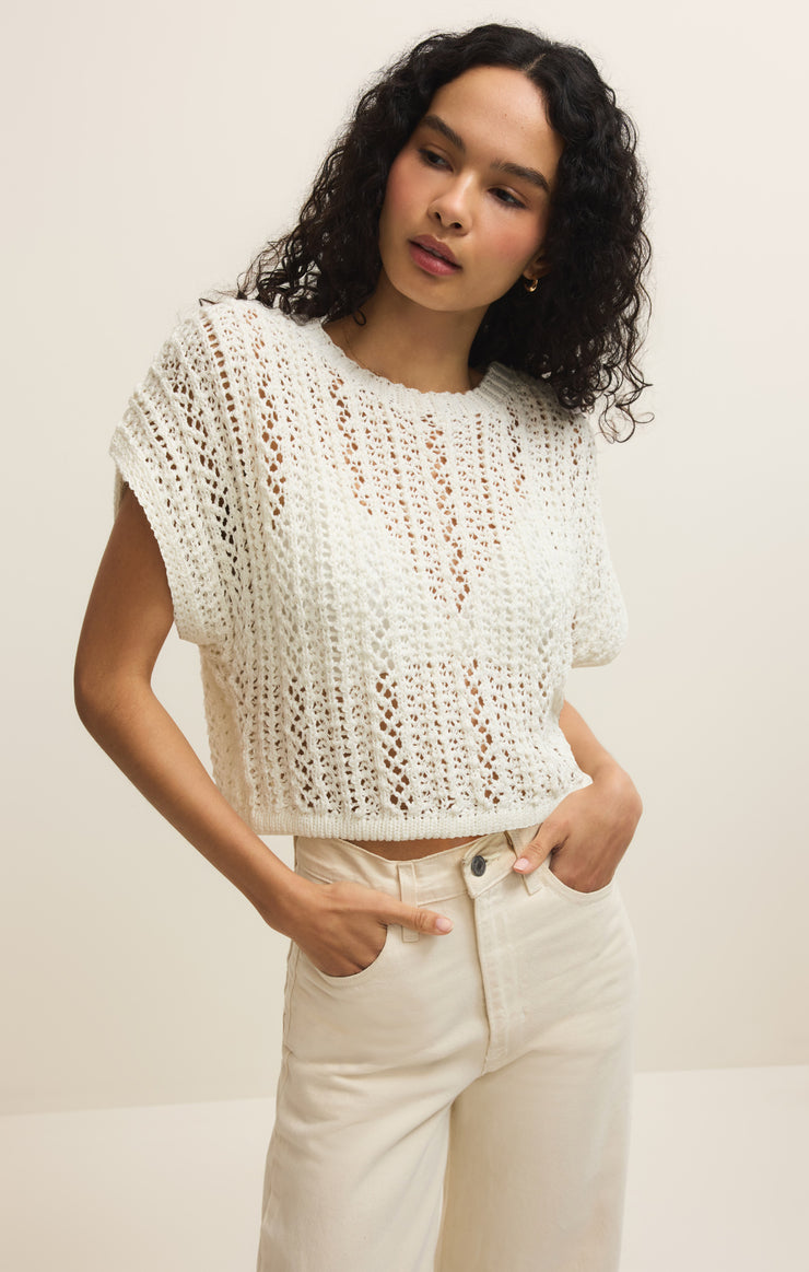Tops Ballast Crochet Sweater Top White