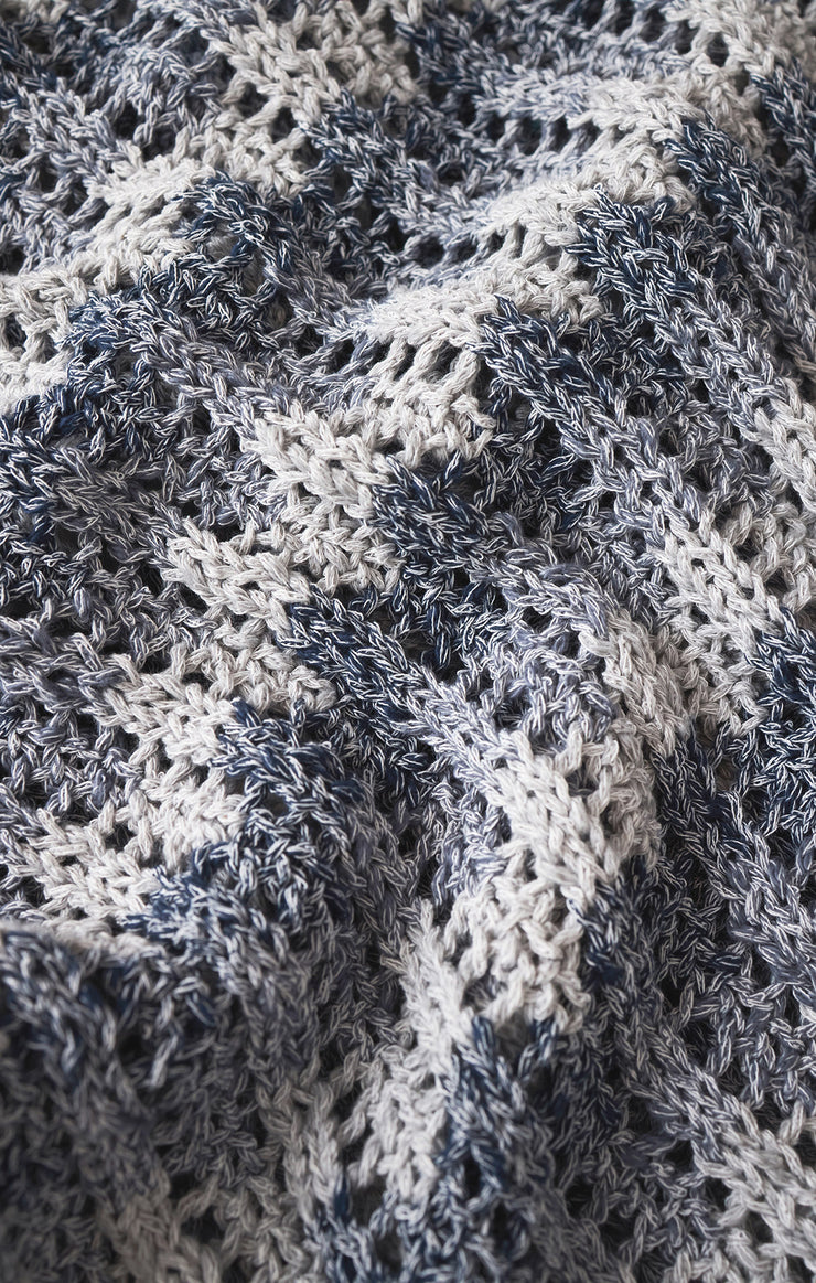 Tops Ballast Crochet Stripe Sweater Top Calypso Blue Indigo