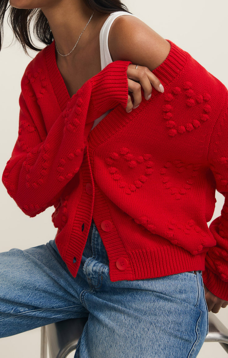 Sweaters Hearts Embroidered Cardigan Kiss Me Red