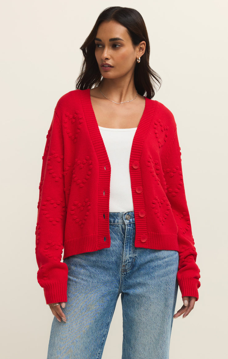 Sweaters Hearts Embroidered Cardigan Kiss Me Red