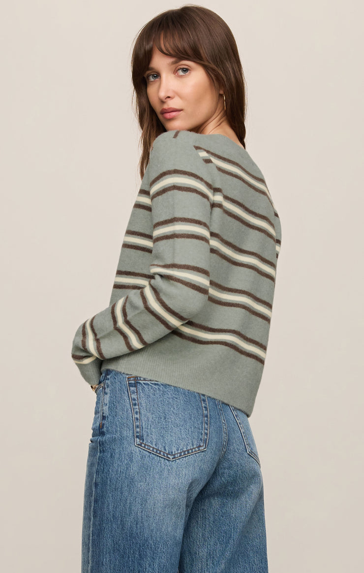 Sweaters Medina Cozy Stripe Cardigan Aqua Cloud