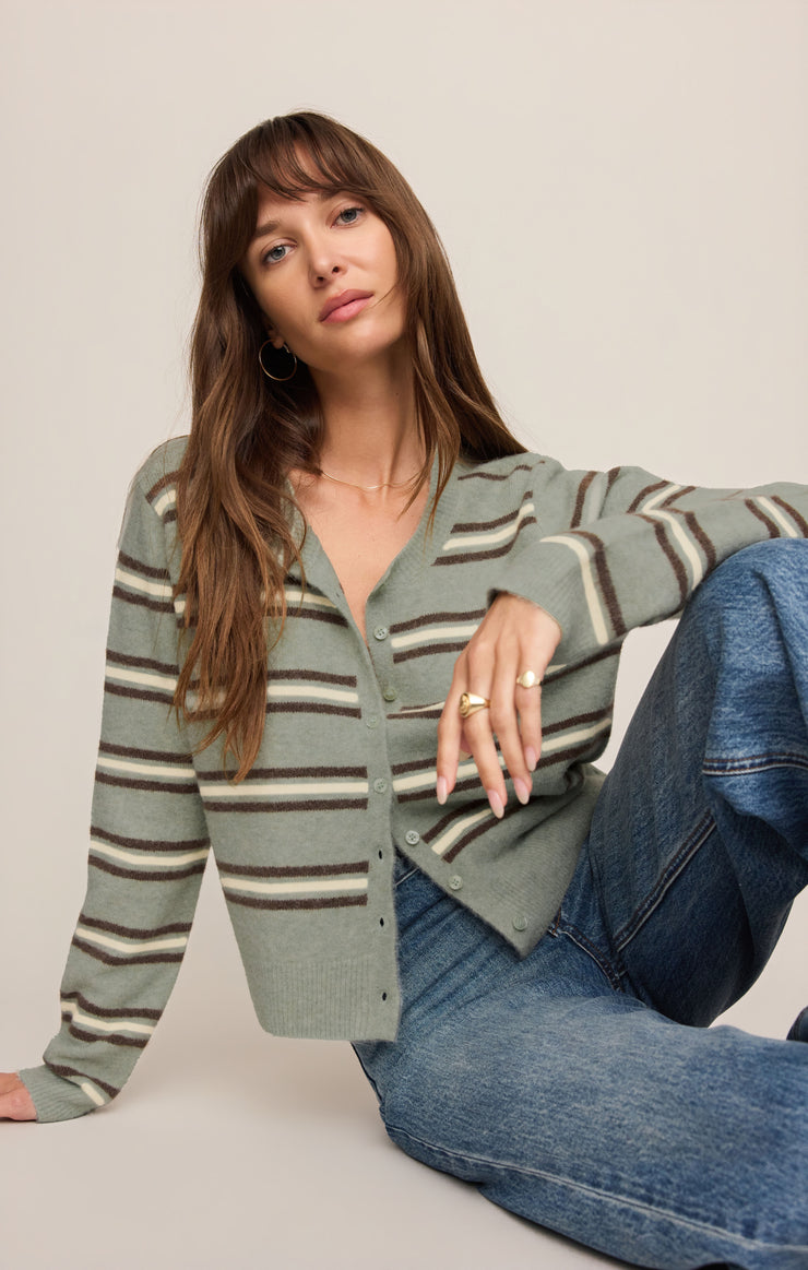 Sweaters Medina Cozy Stripe Cardigan Aqua Cloud