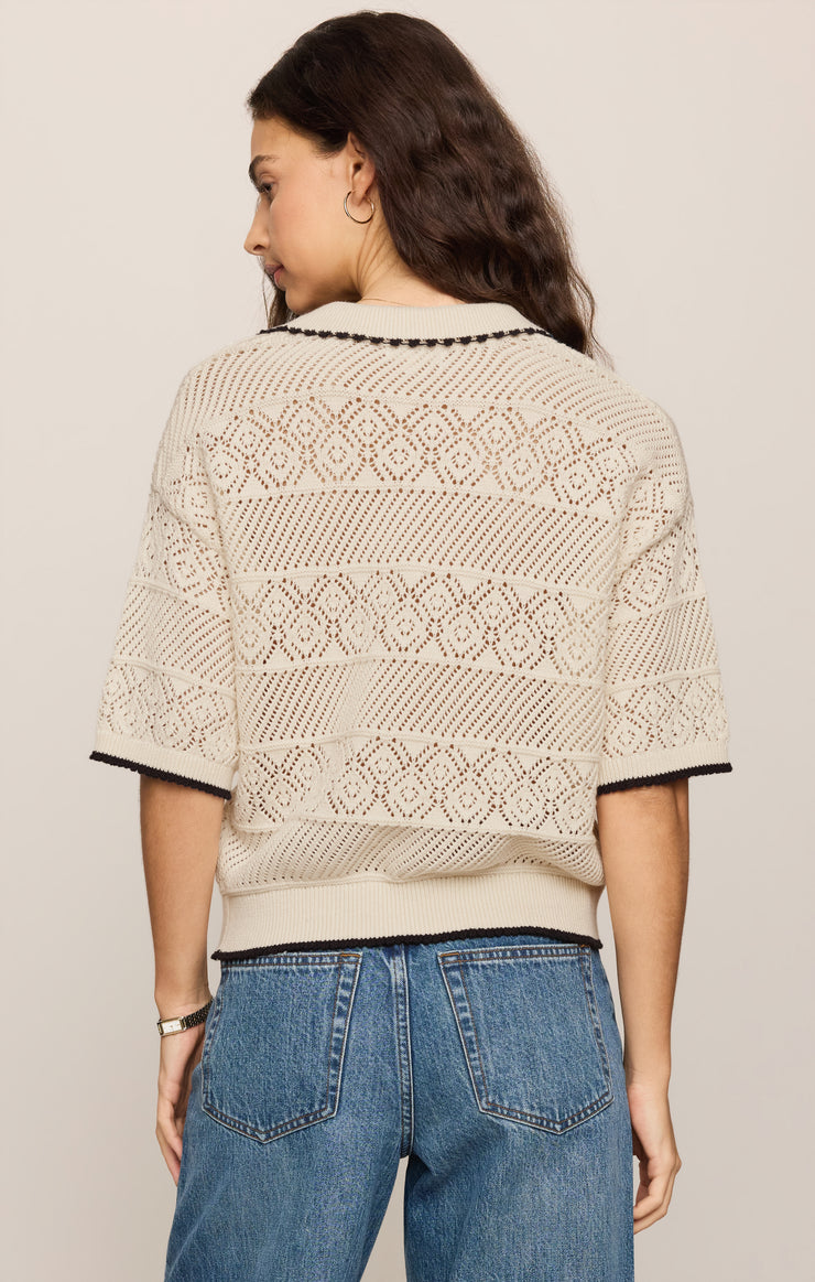 Sweaters Denman Crochet Polo Sweater Sandstone