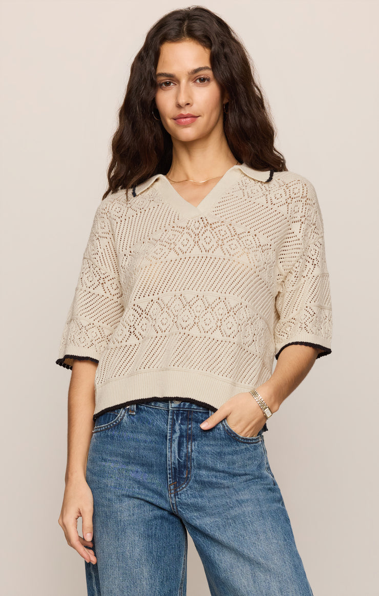 Sweaters Denman Crochet Polo Sweater Sandstone