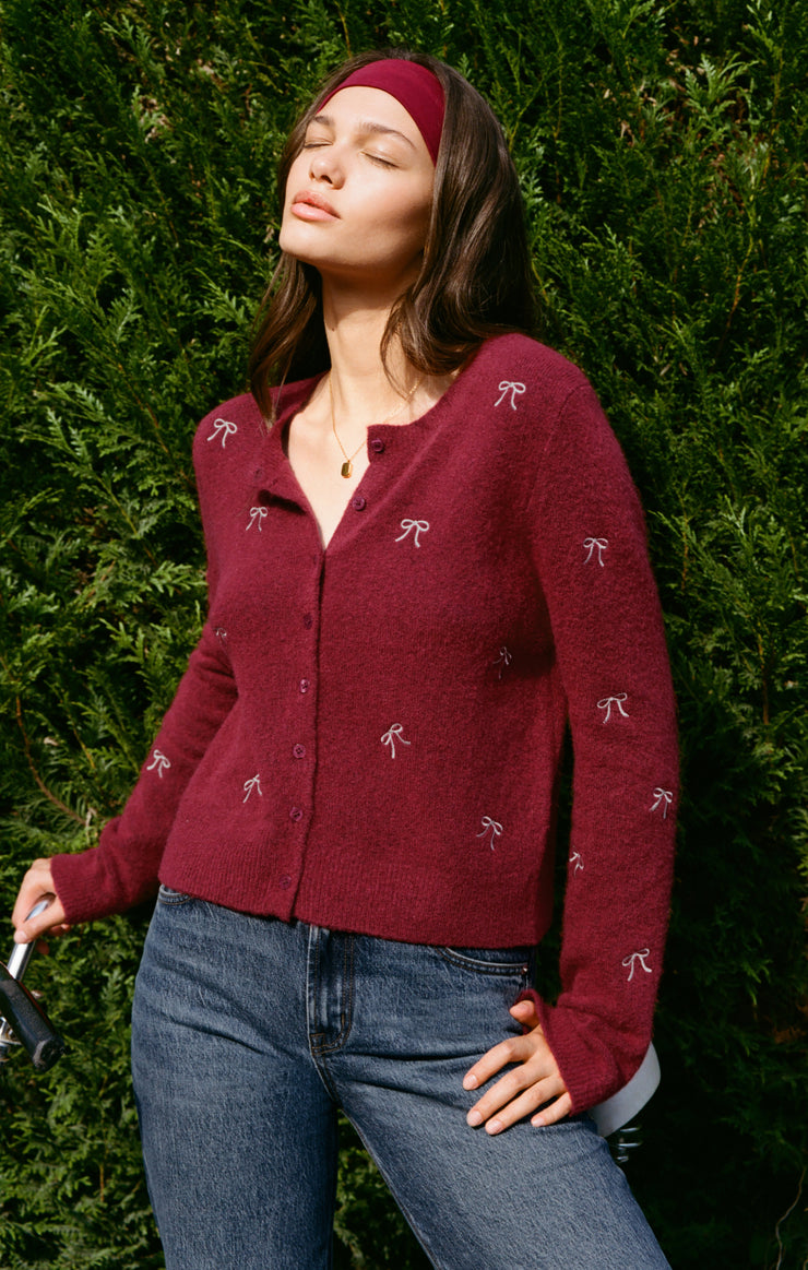 Sweaters Medina Bow Cardigan Red Dahlia