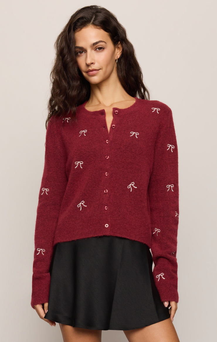 Sweaters Medina Bow Cardigan Red Dahlia