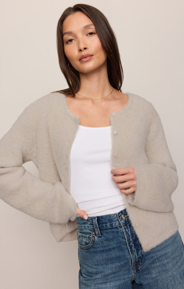 Sweaters Winterglow Fluffy Cardigan Frosted Pearl