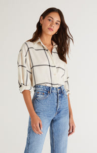 TopsRiver Plaid Button Up Ecru