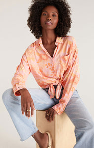 TopsRuby Floral Long Sleeve Top Sunkist Coral
